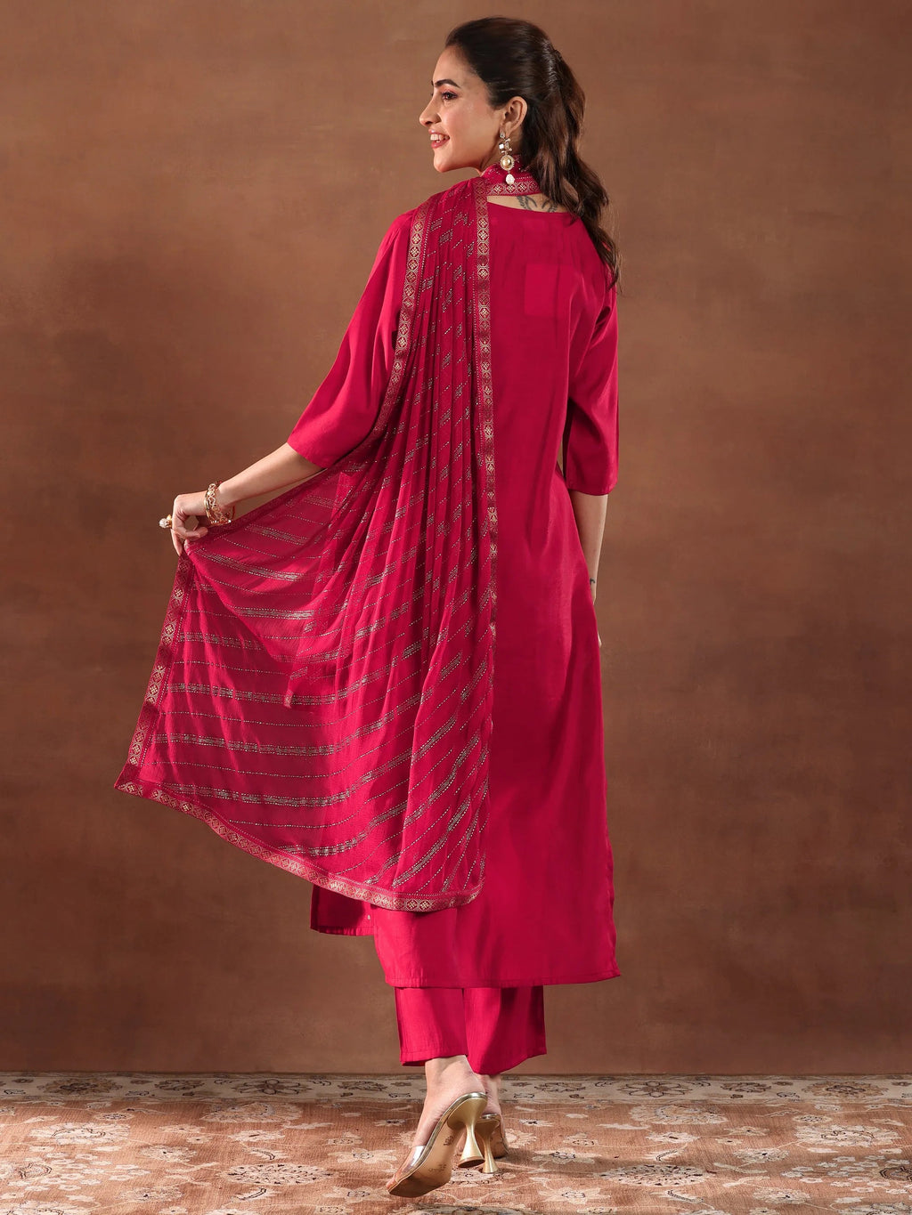Gerua Red Embroidered Silk Blend Straight Suit With Dupatta-color issye
