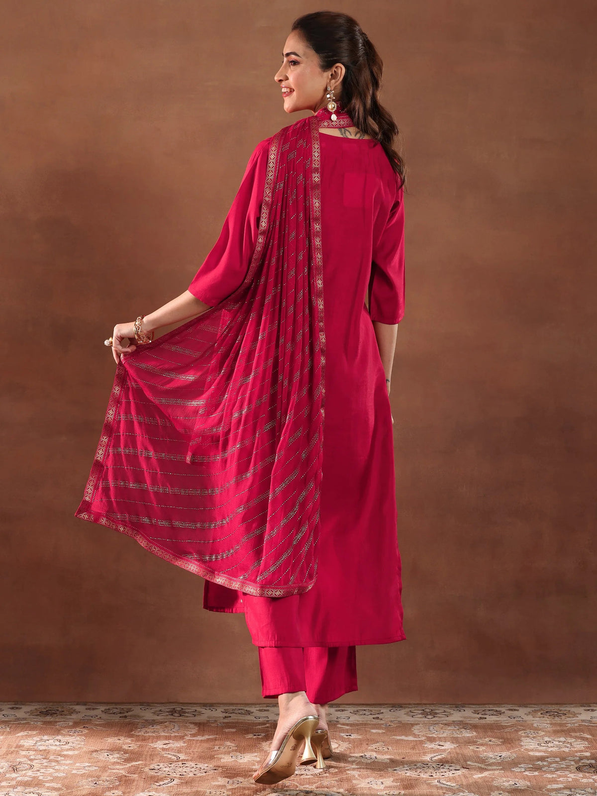 Gerua Red Embroidered Silk Blend Straight Suit With Dupatta-color issye