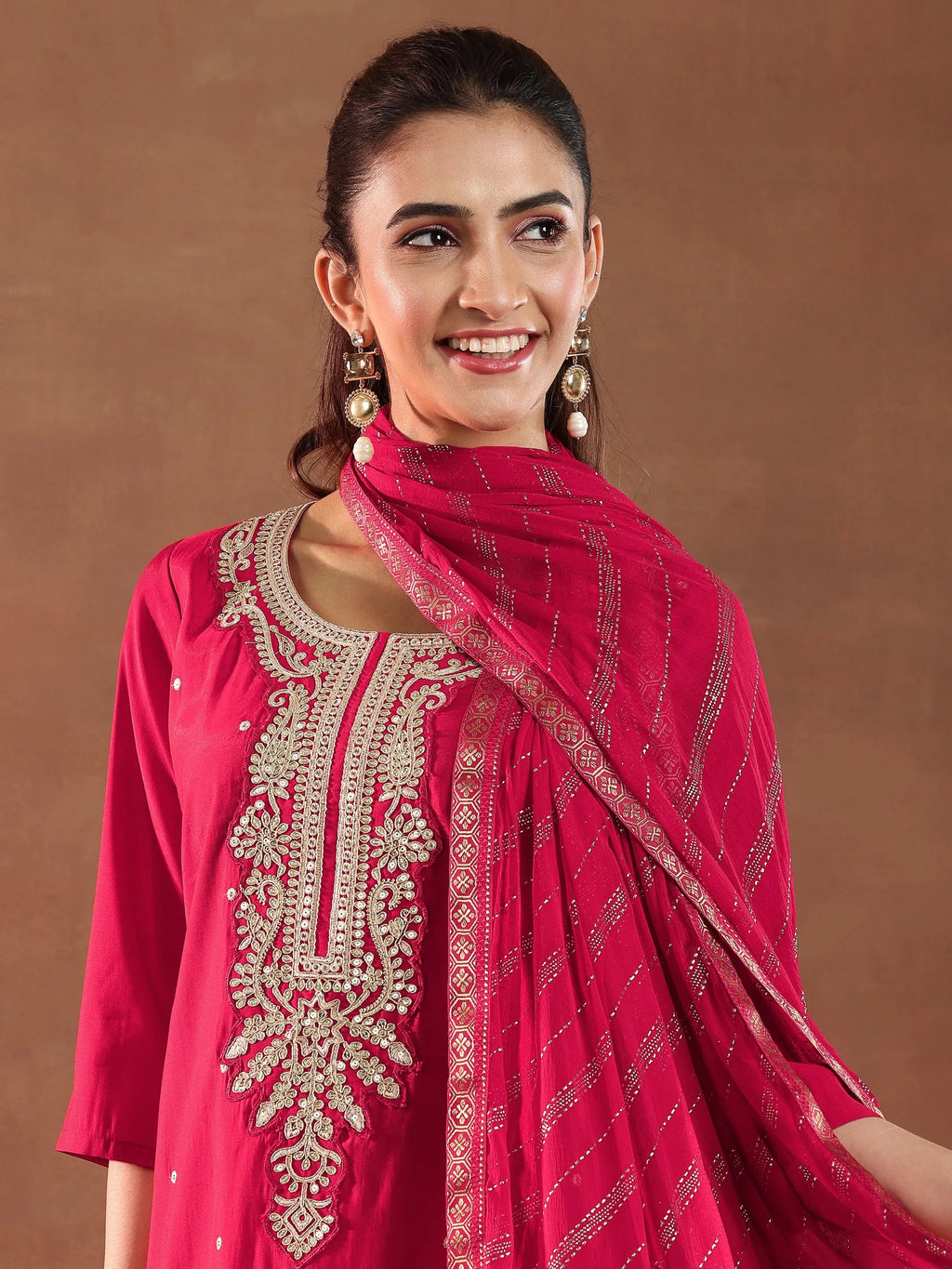 Gerua Red Embroidered Silk Blend Straight Suit With Dupatta-color issye