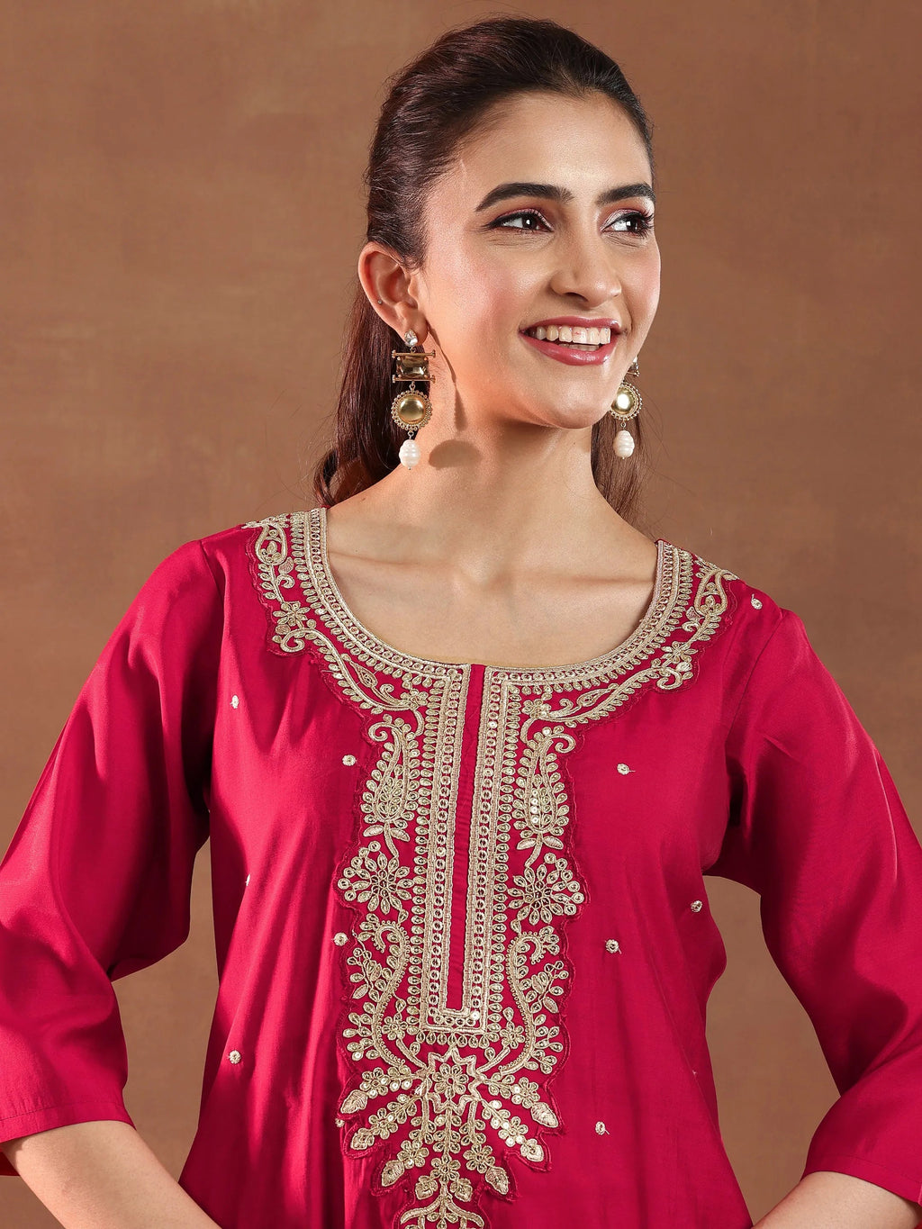 Gerua Red Embroidered Silk Blend Straight Suit With Dupatta-color issye