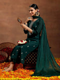 Gerua Green Embroidered Silk Blend Straight Suit With Dupatta