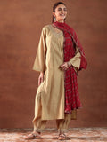 Gerua Beige Embroidered Silk Blend Straight Suit With Dupatta