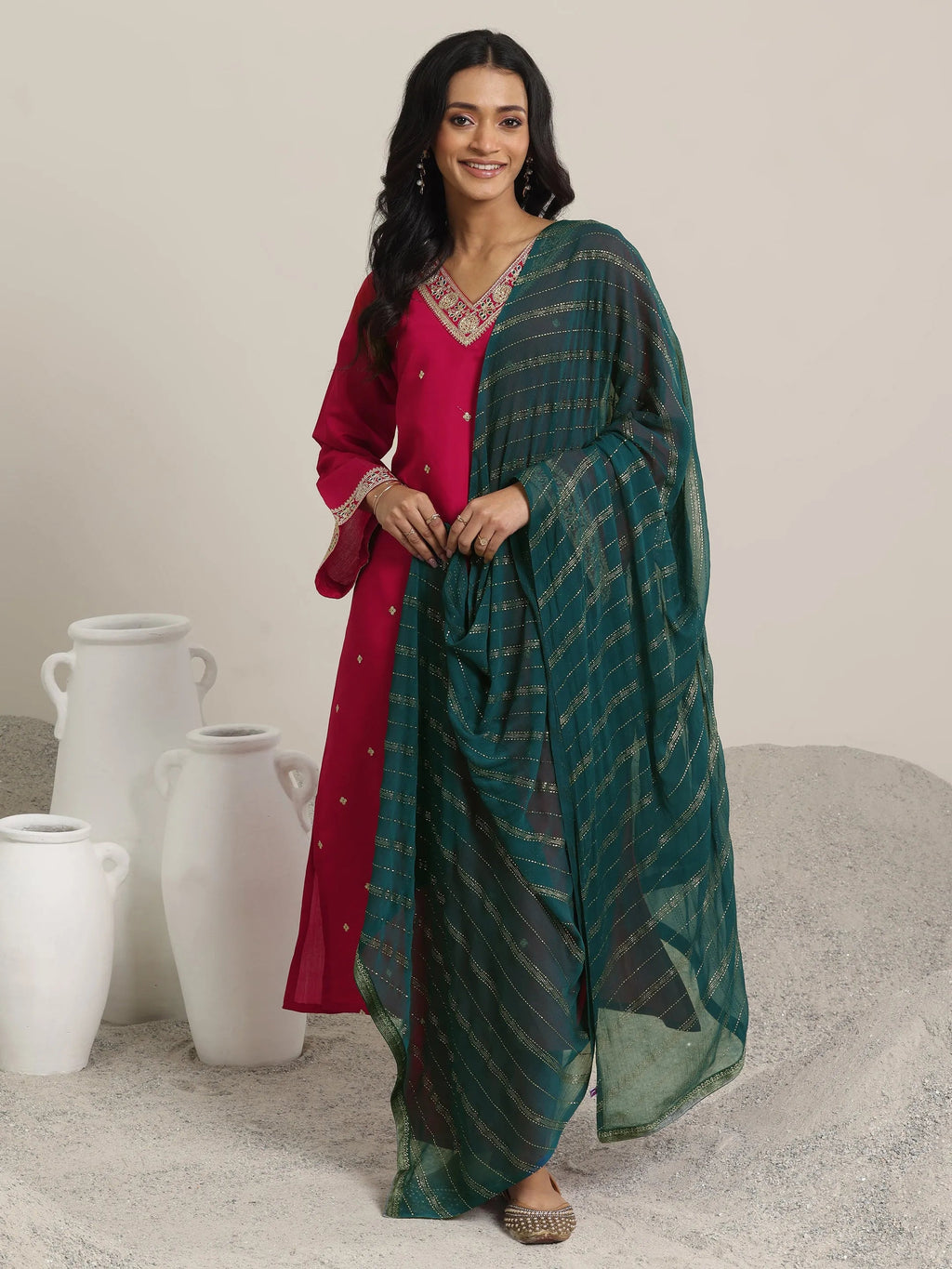 Gerua Red Embroidered Silk Blend Straight Suit Set With Dupatta