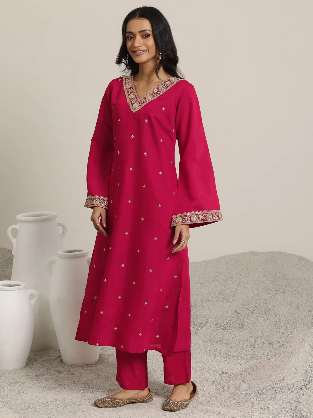 Gerua Red Embroidered Silk Blend Straight Suit Set With Dupatta