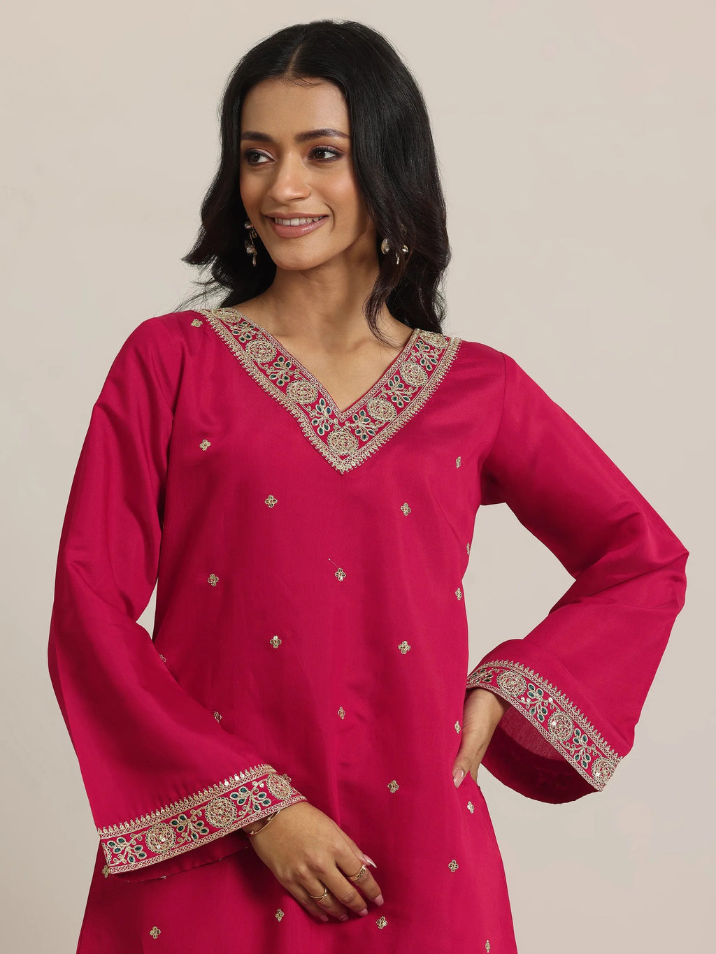 Gerua Red Embroidered Silk Blend Straight Suit Set With Dupatta