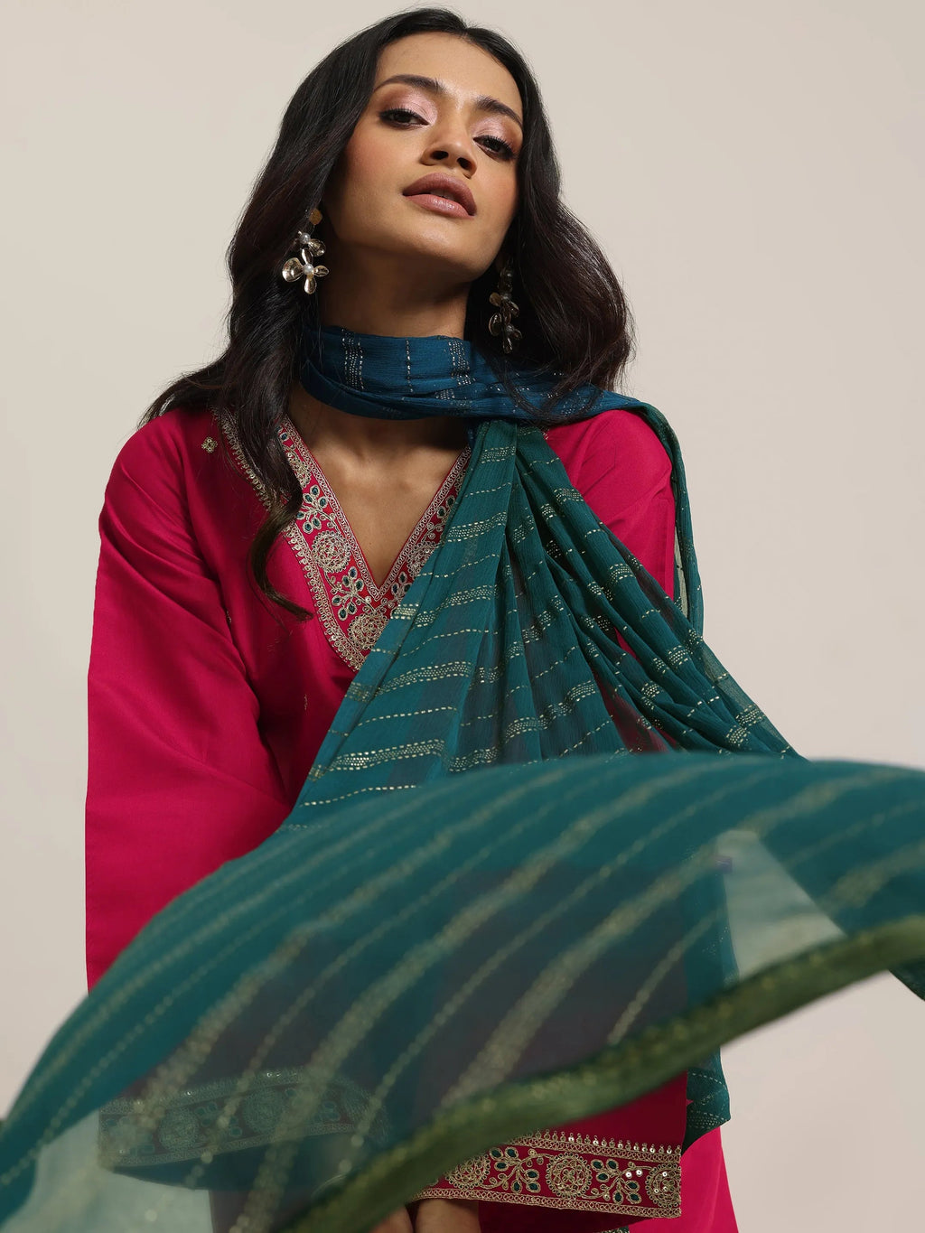 Gerua Red Embroidered Silk Blend Straight Suit Set With Dupatta