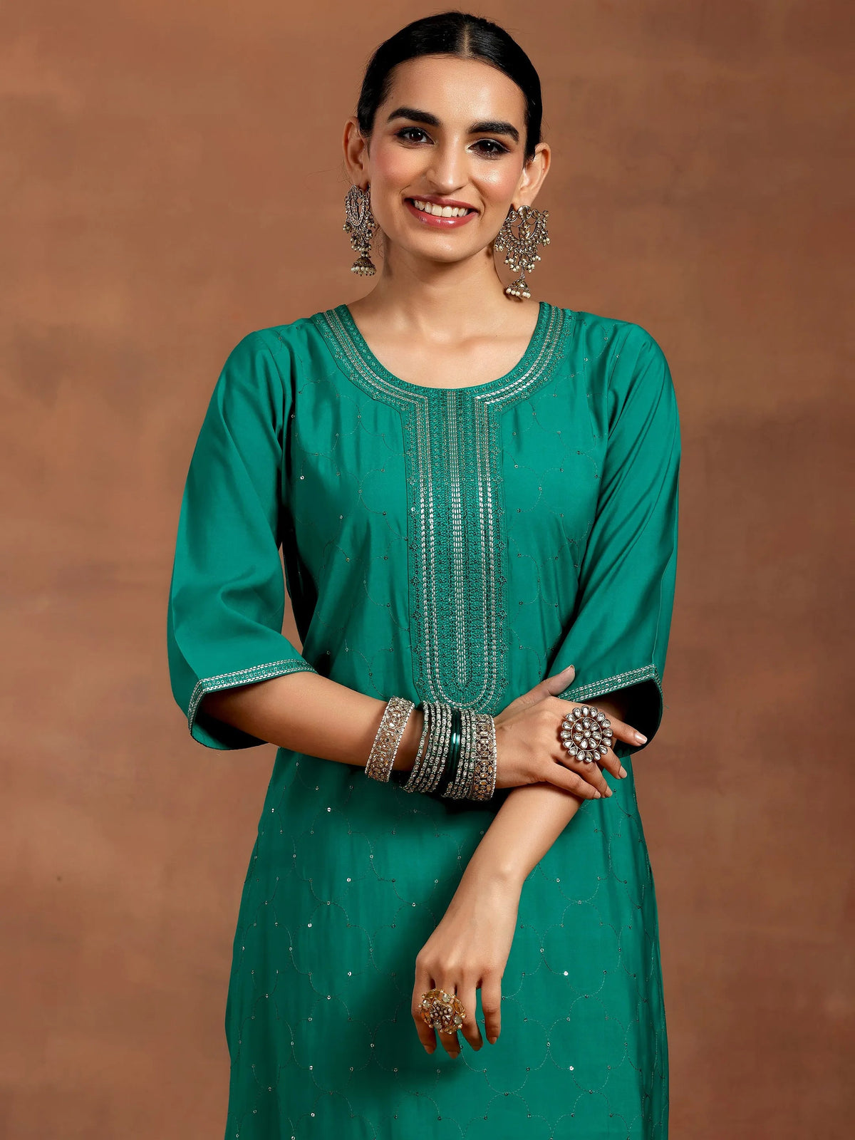 Gerua Rama Green Embellished Silk Blend Straight Suit With Dupatta
