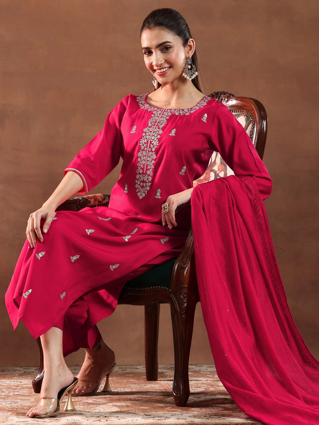 Gerua Red Embroidered Silk Blend Straight Suit With Dupatta-color issue