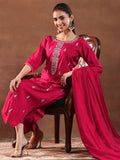 Gerua Red Embroidered Silk Blend Straight Suit With Dupatta-color issue
