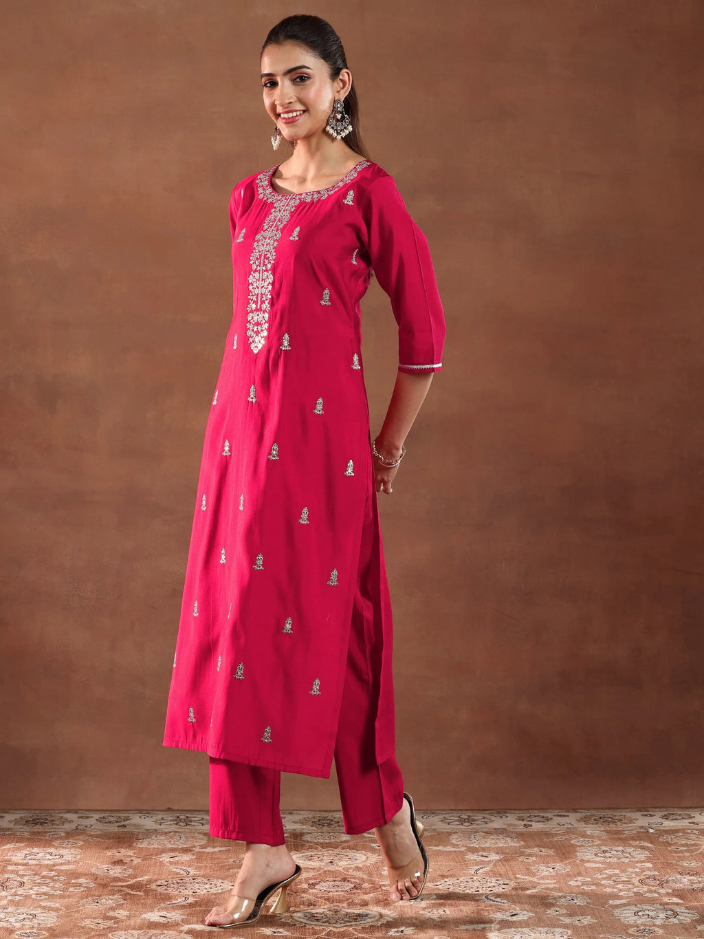 Gerua Red Embroidered Silk Blend Straight Suit With Dupatta-color issue