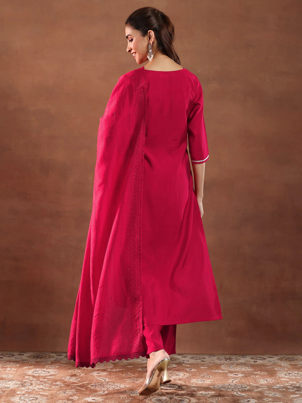 Gerua Red Embroidered Silk Blend Straight Suit With Dupatta-color issue