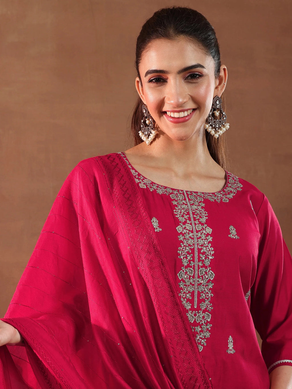 Gerua Red Embroidered Silk Blend Straight Suit With Dupatta-color issue