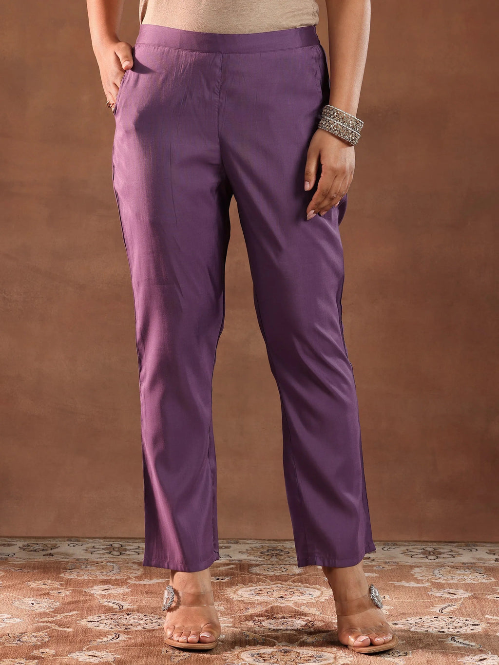 Gerua Mauve Embroidered Silk Blend Straight Suit With Dupatta