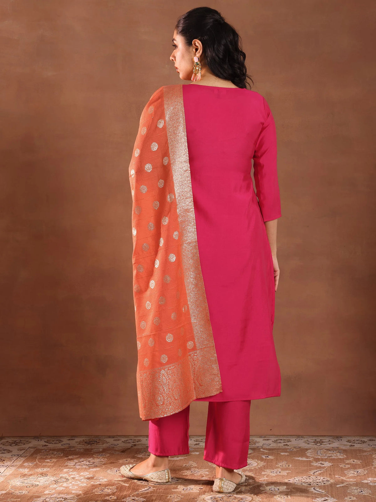 Gerua Pink Embroidered Silk Blend Straight Suit With Dupatta