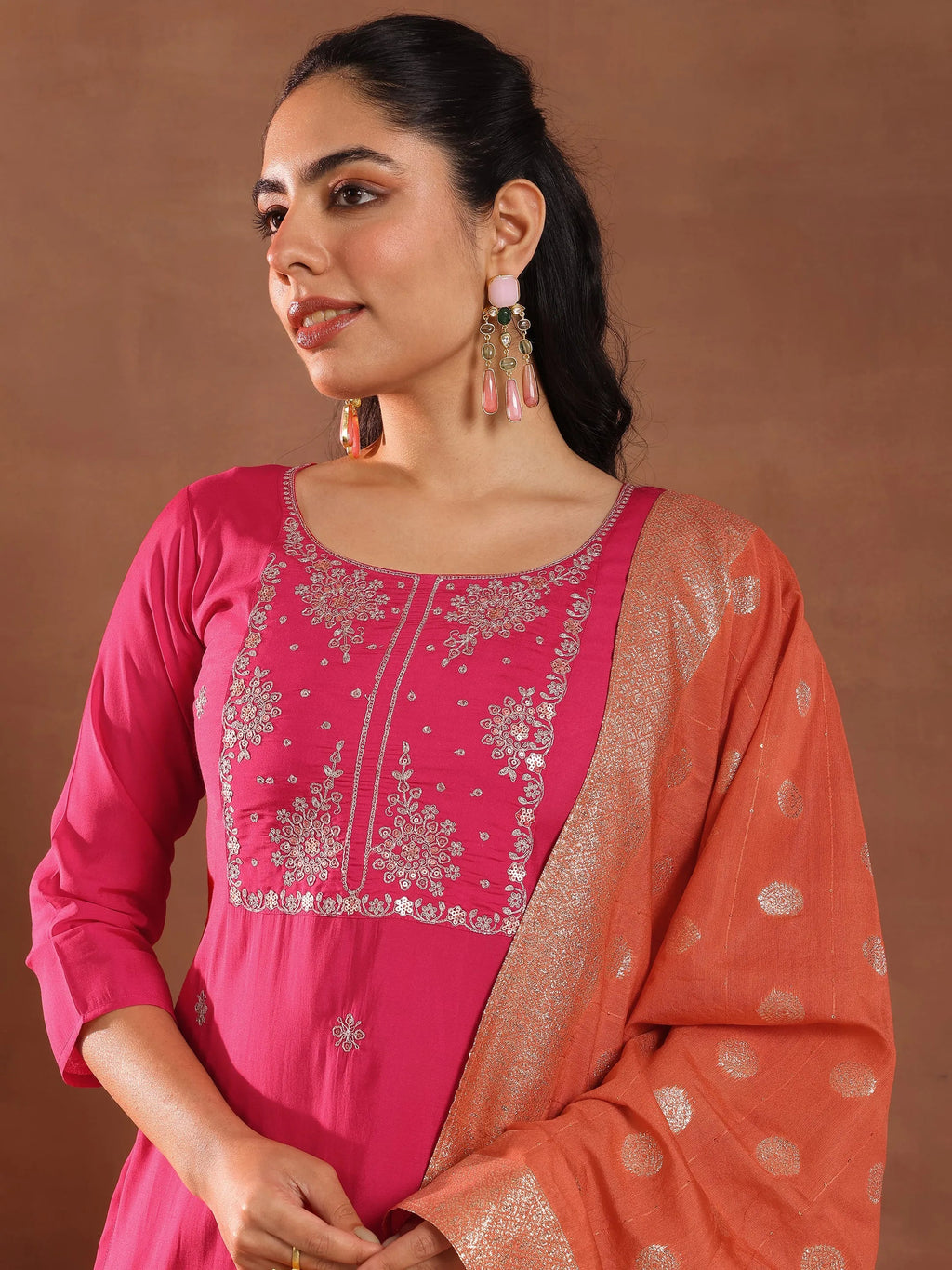 Gerua Pink Embroidered Silk Blend Straight Suit With Dupatta