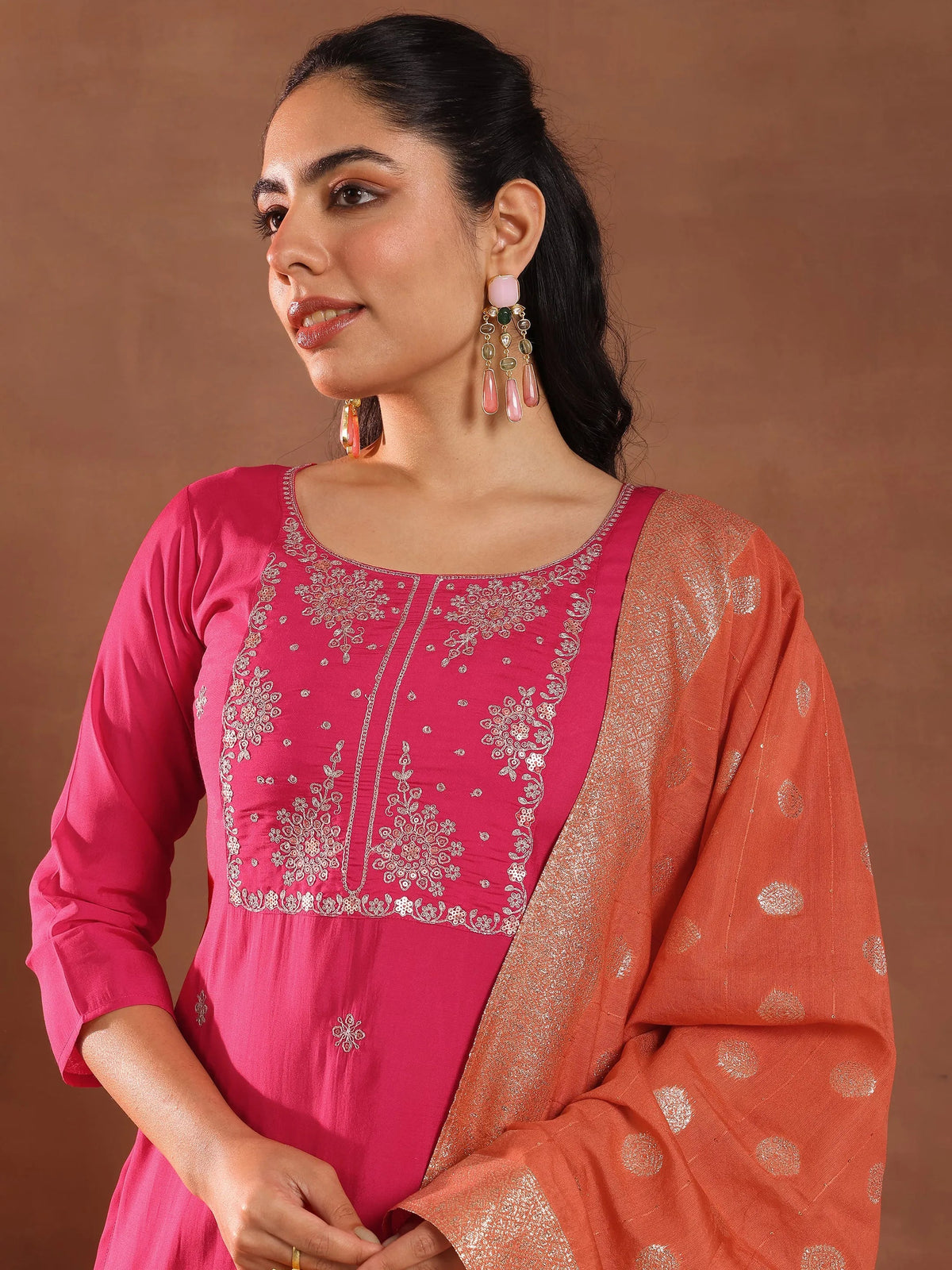 Gerua Pink Embroidered Silk Blend Straight Suit With Dupatta
