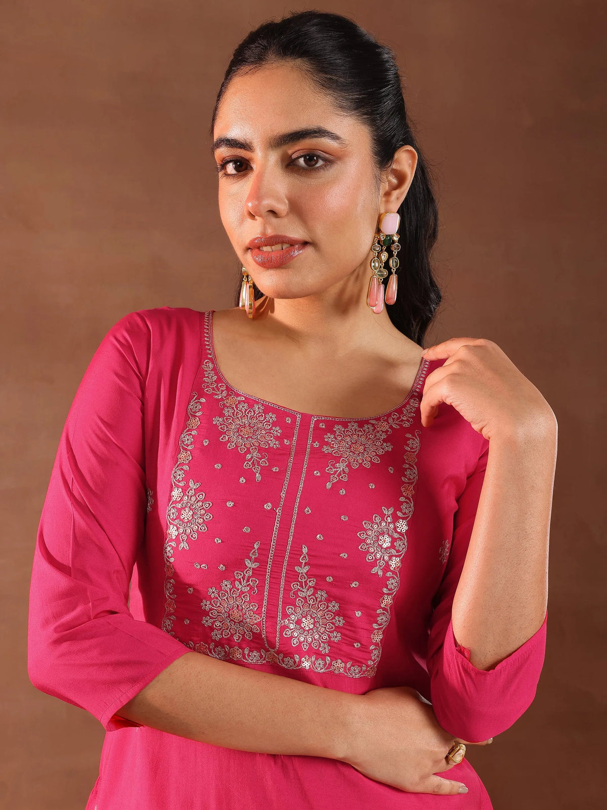 Gerua Pink Embroidered Silk Blend Straight Suit With Dupatta
