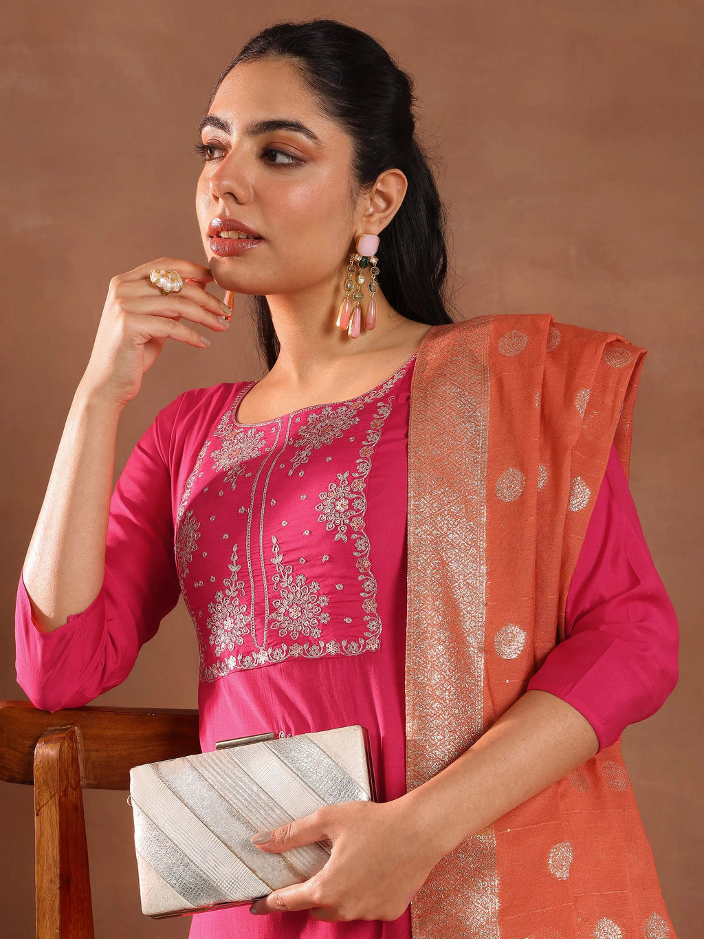 Gerua Pink Embroidered Silk Blend Straight Suit With Dupatta