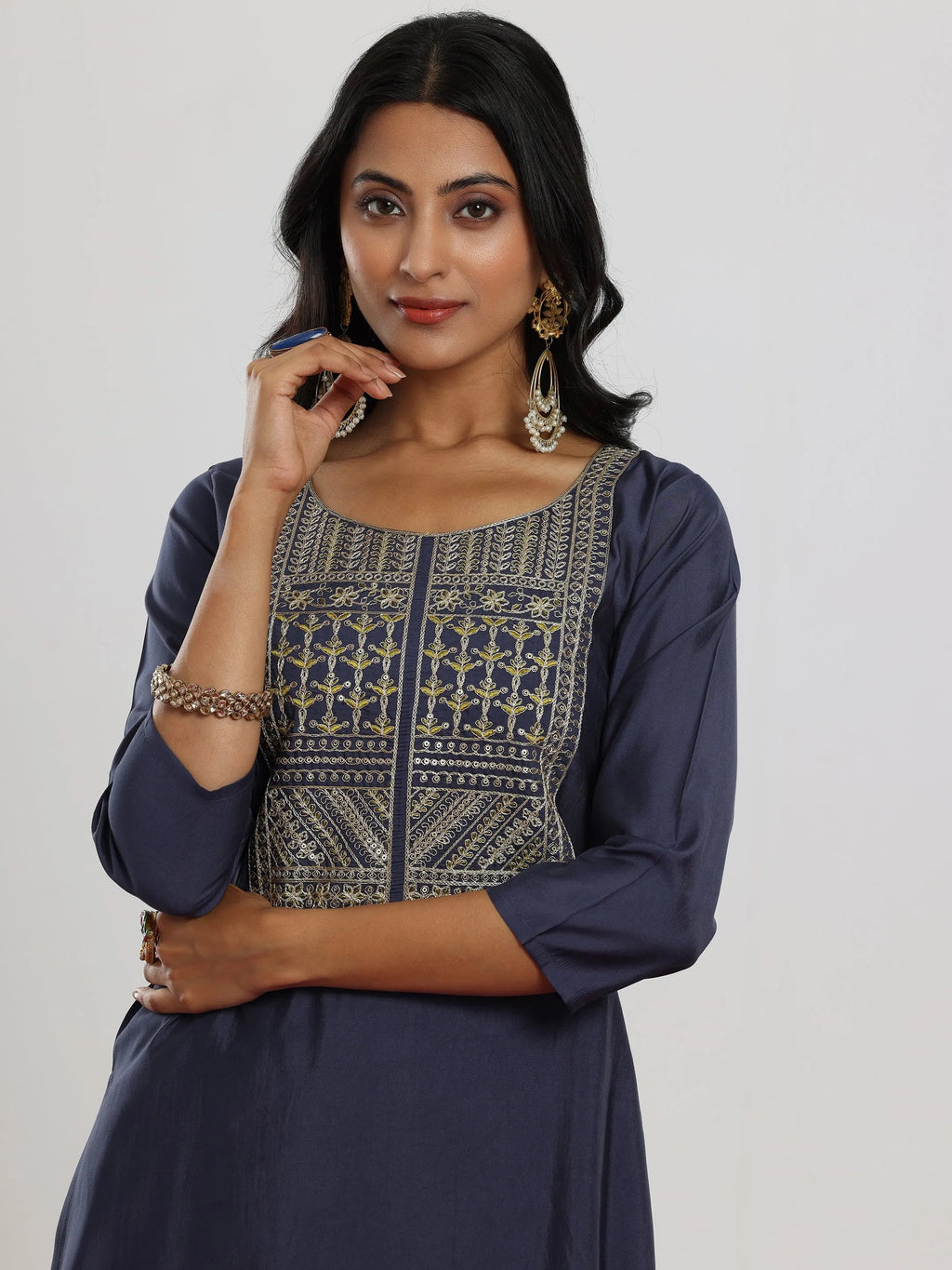 Gerua Blue Yoke Design Silk Blend Straight Suit With Dupatta