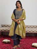 Gerua Blue Yoke Design Silk Blend Straight Suit With Dupatta