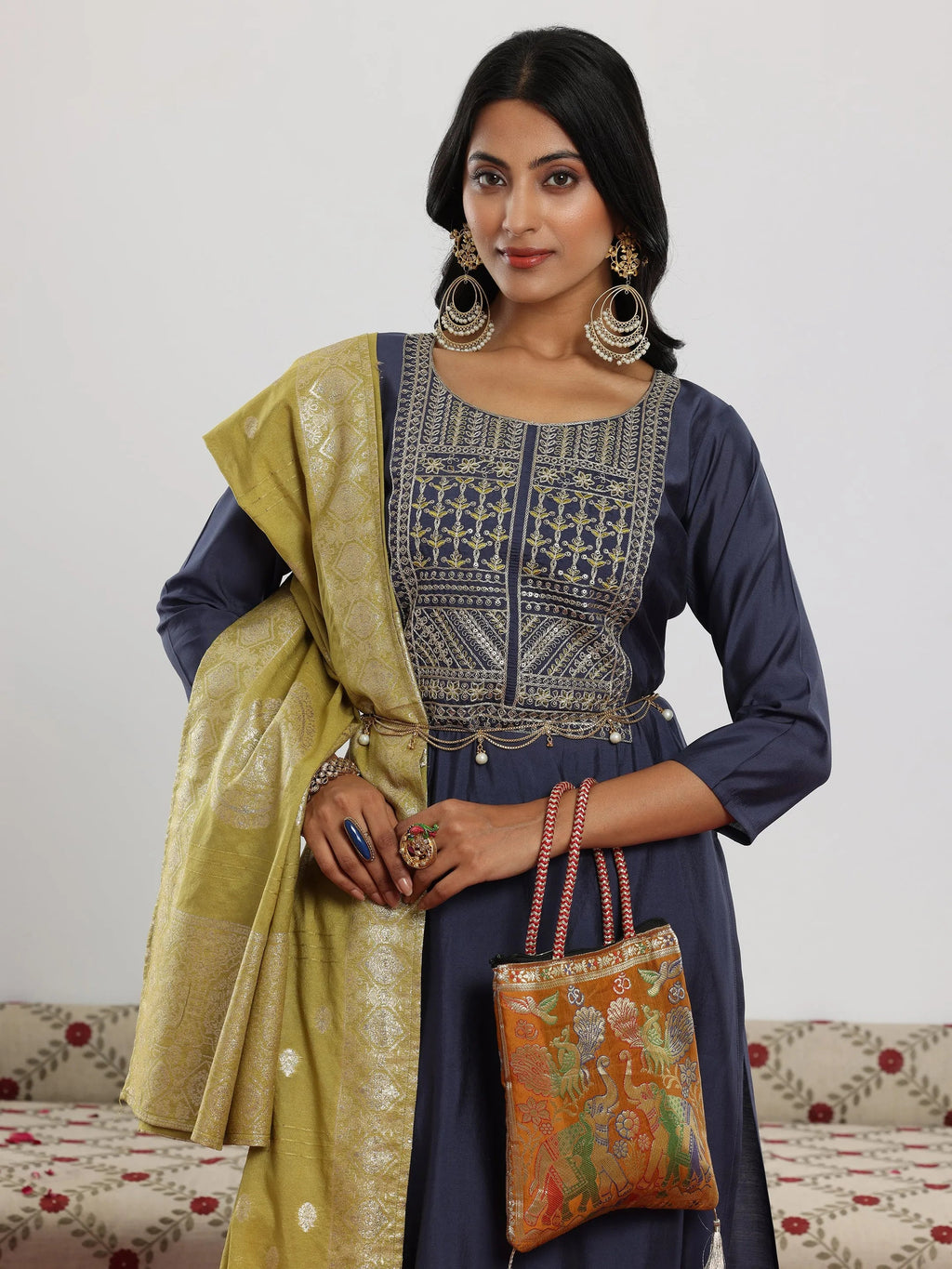 Gerua Blue Yoke Design Silk Blend Straight Suit With Dupatta