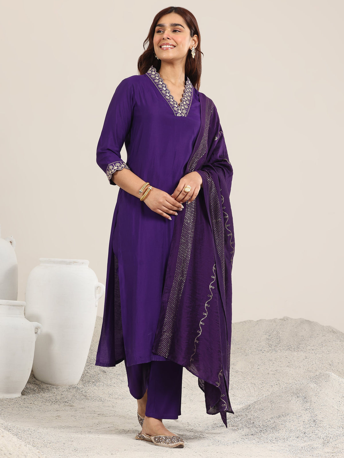 Gerua Purple Yoke Design Silk Blend Straight Suit With Dupatta