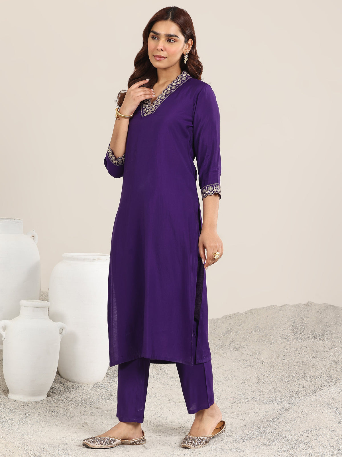 Gerua Purple Yoke Design Silk Blend Straight Suit With Dupatta