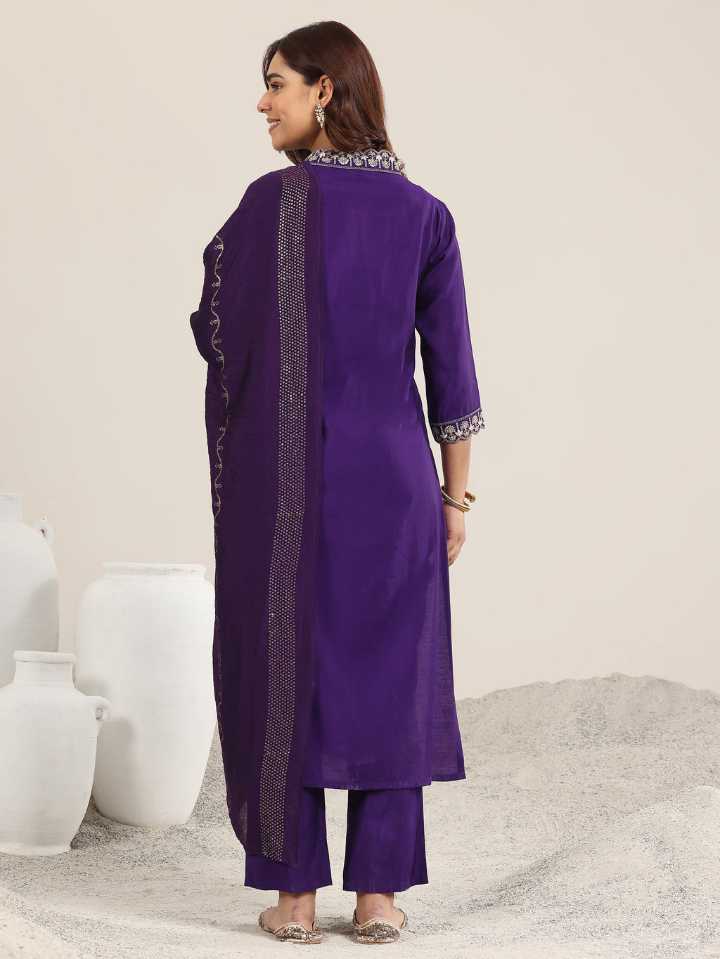 Gerua Purple Yoke Design Silk Blend Straight Suit With Dupatta