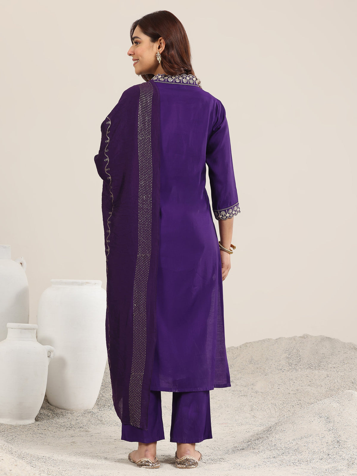Gerua Purple Yoke Design Silk Blend Straight Suit With Dupatta
