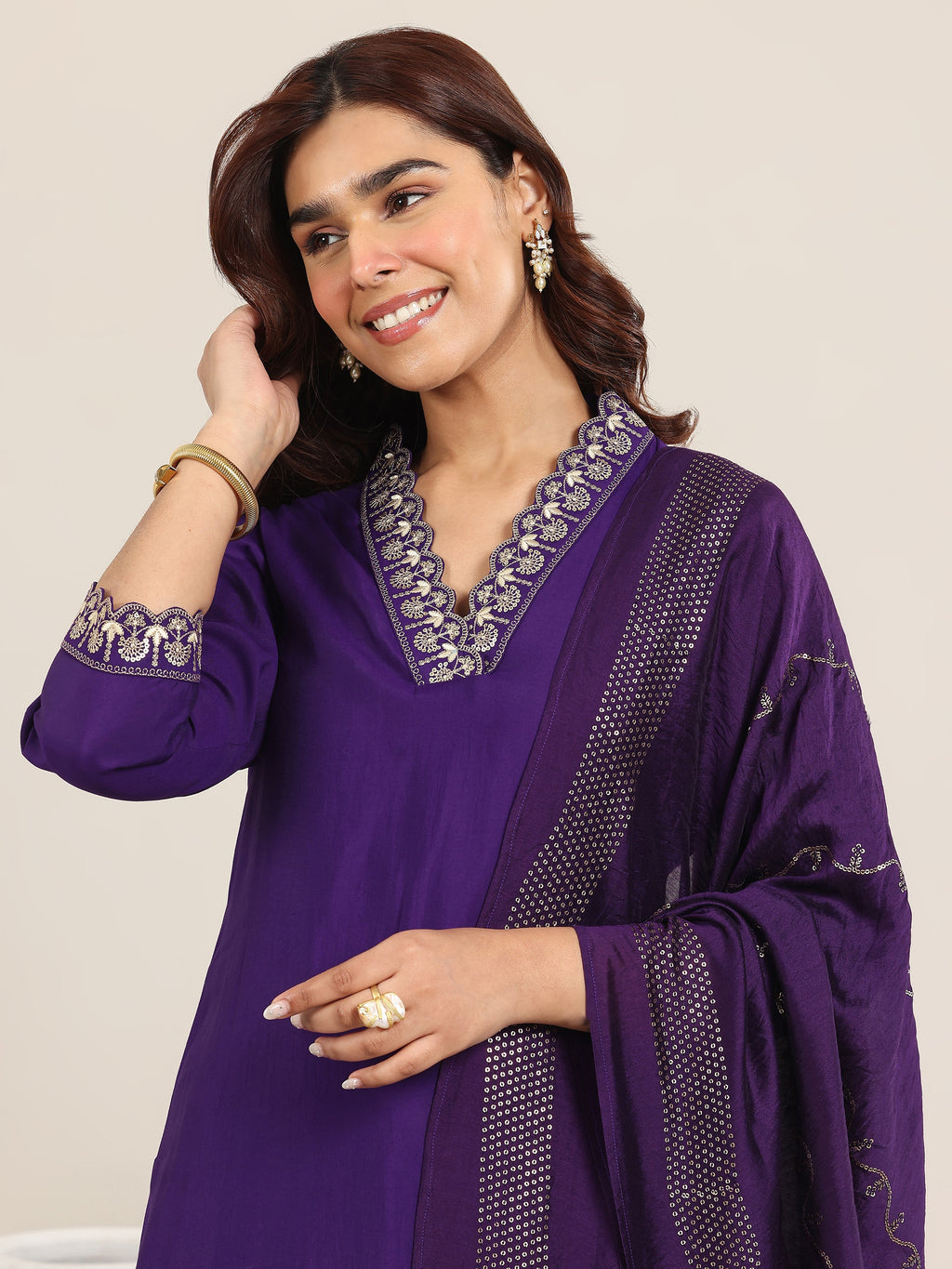 Gerua Purple Yoke Design Silk Blend Straight Suit With Dupatta