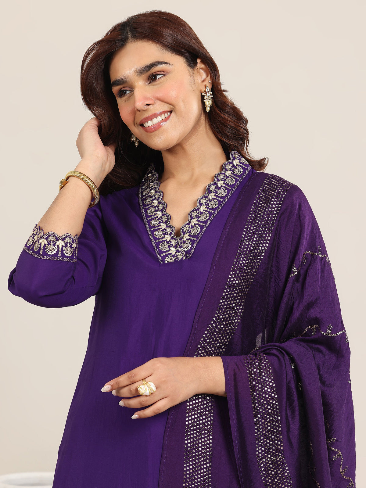 Gerua Purple Yoke Design Silk Blend Straight Suit With Dupatta
