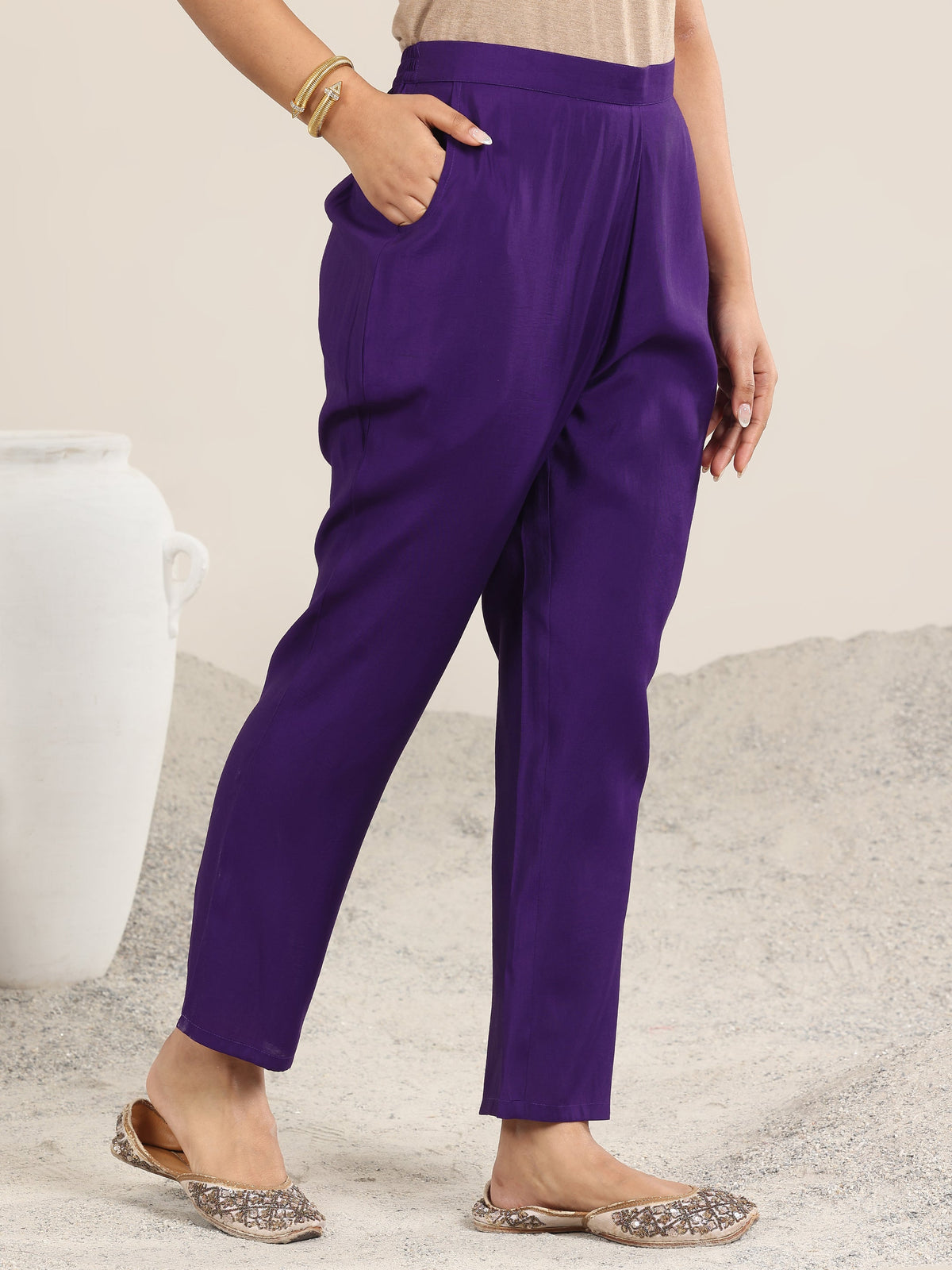 Gerua Purple Yoke Design Silk Blend Straight Suit With Dupatta