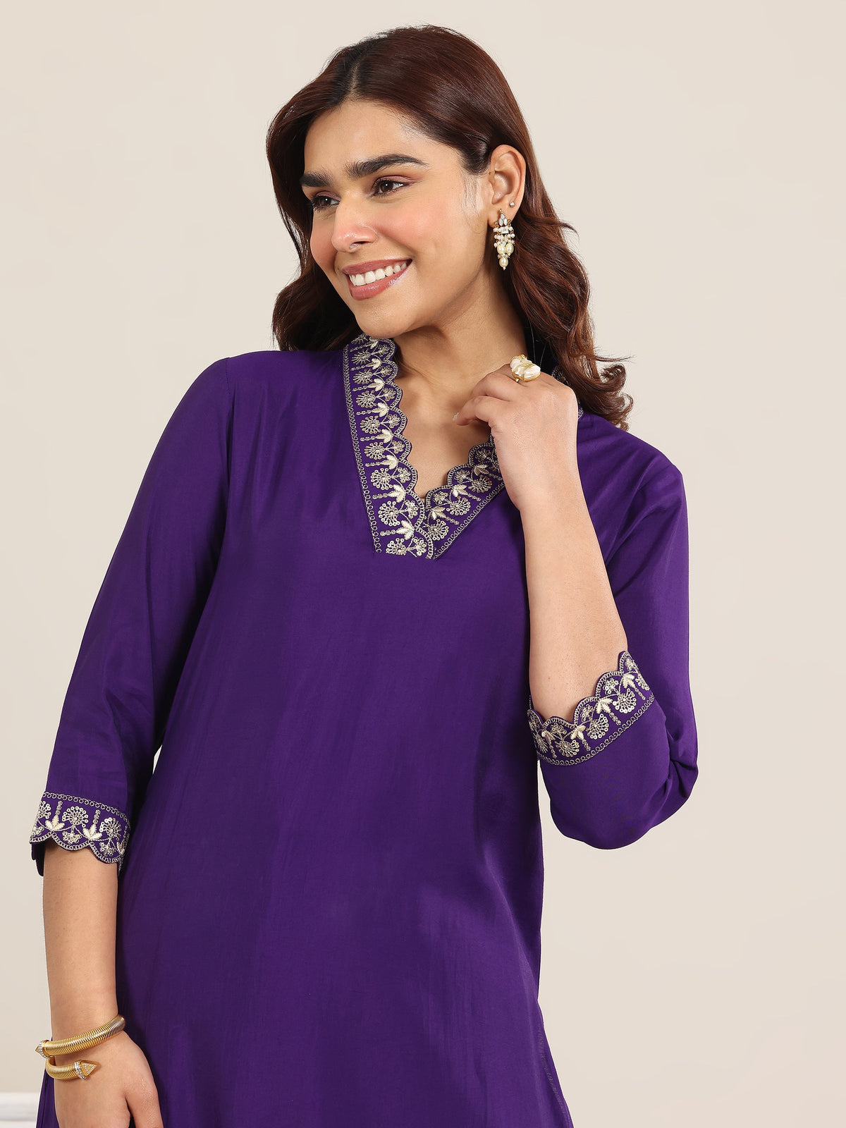 Gerua Purple Yoke Design Silk Blend Straight Suit With Dupatta