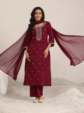 Gerua Maroon Embroidered Silk Blend Straight Suit With Dupatta