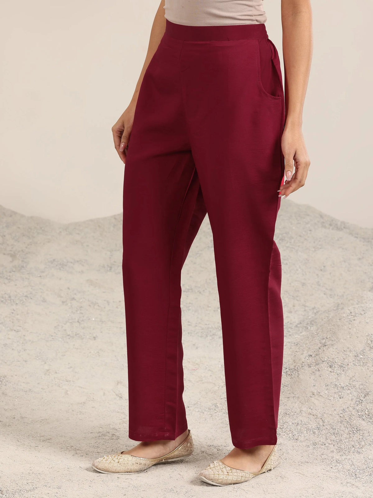 Gerua Maroon Embroidered Silk Blend Straight Suit With Dupatta