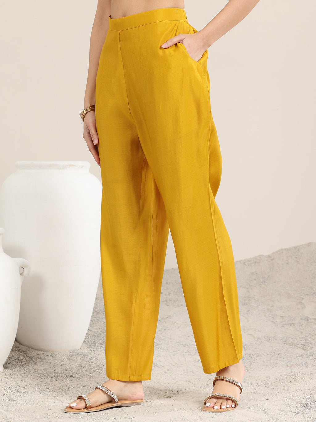 Gerua Mustard Embroidered Silk Blend Straight Suit With Dupatta