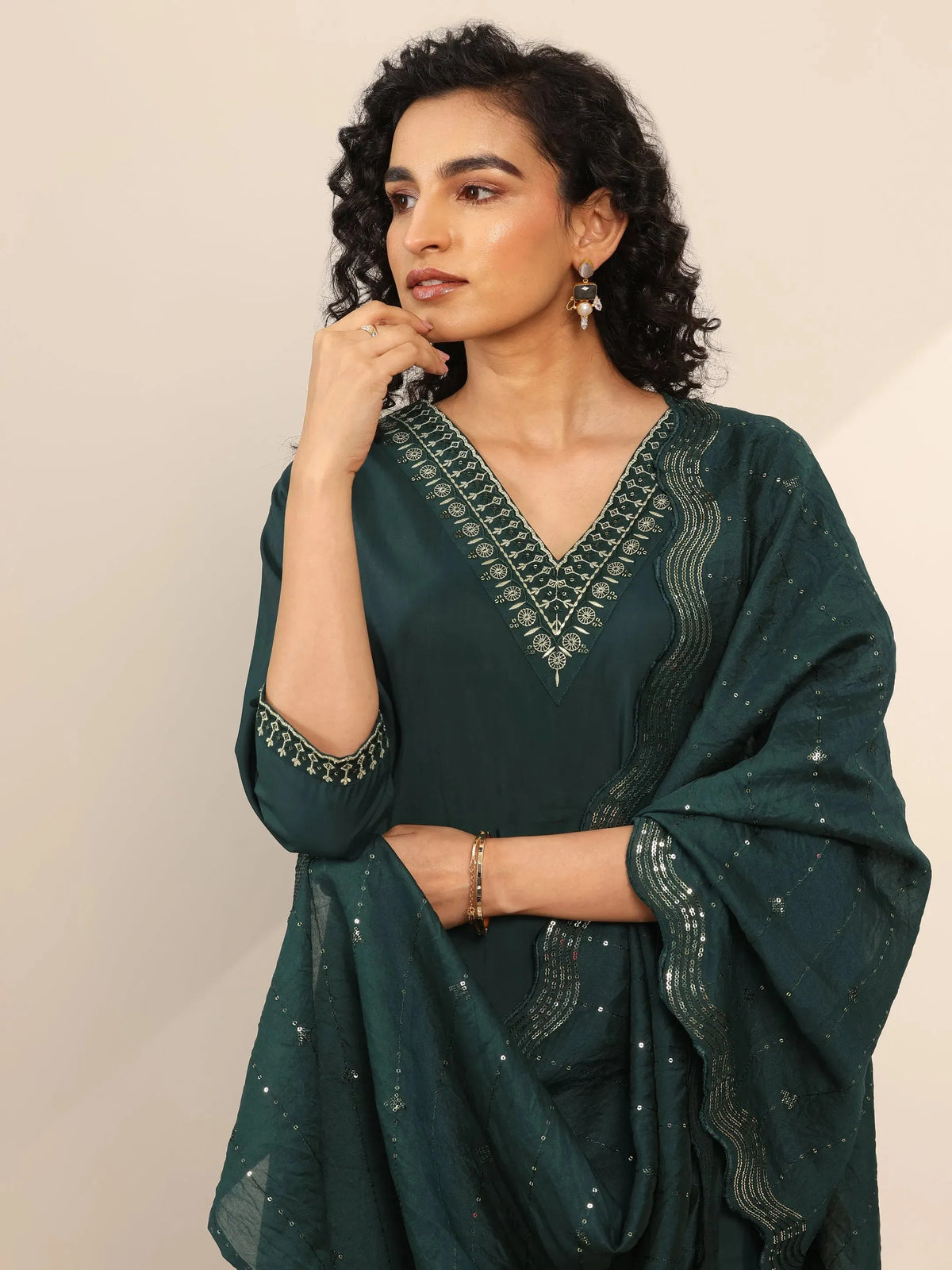 Gerua Teal Yoke Design Silk Blend Straight Suit With Dupatta