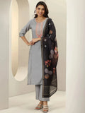 Gerua Grey Embroidered Silk Blend Straight Suit Sets With Dupatta