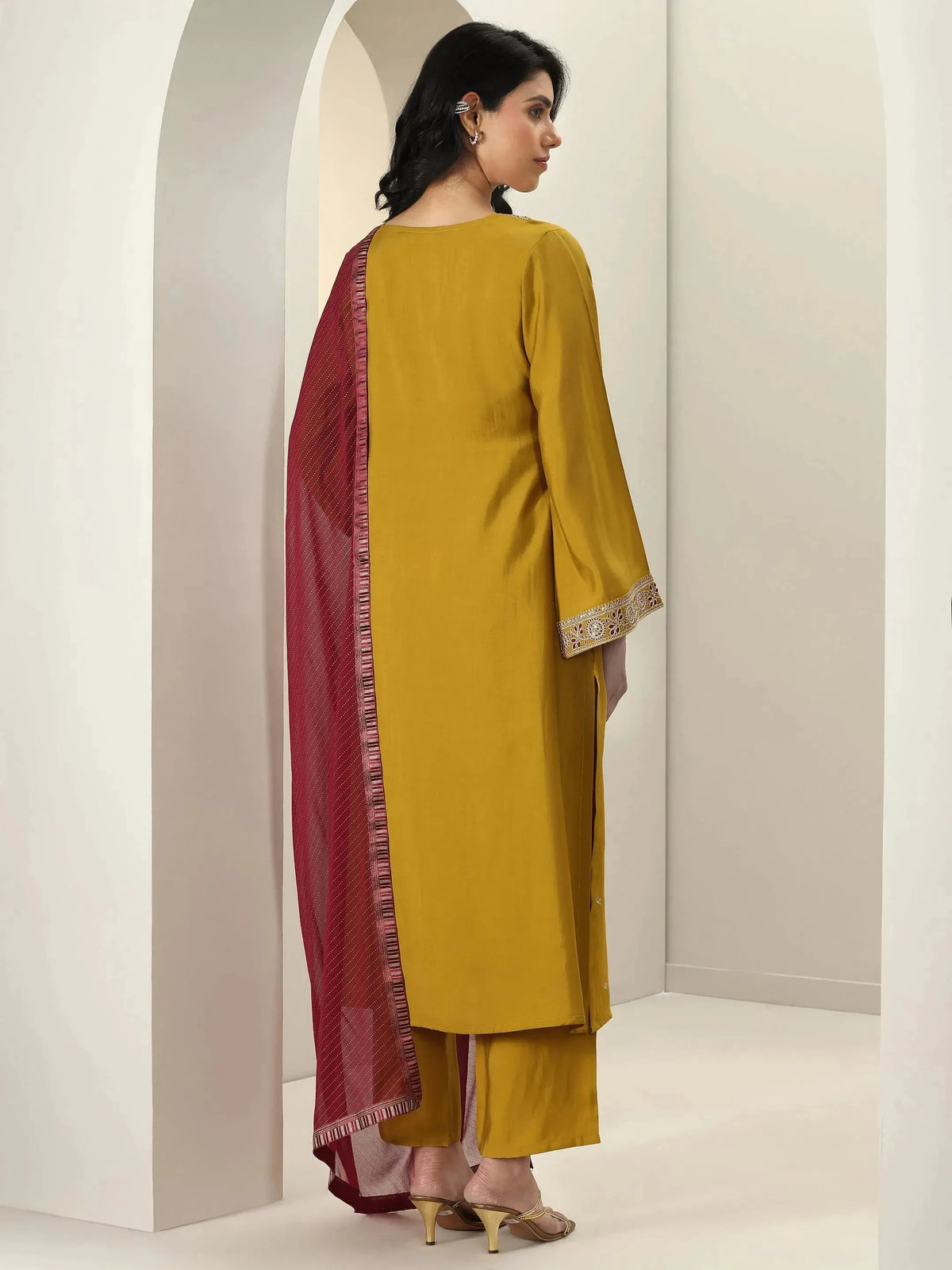 Gerua Mustard Embroidered Silk Blend Straight Suit Sets With Dupatta