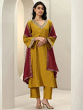Gerua Mustard Embroidered Silk Blend Straight Suit Sets With Dupatta