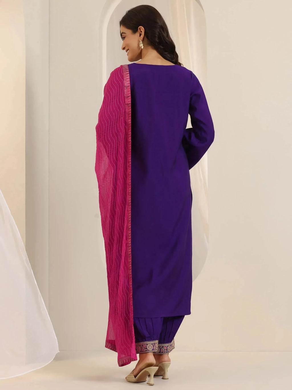 Gerua Purple Embroidered Silk Blend Straight Suit Set With Dupatta