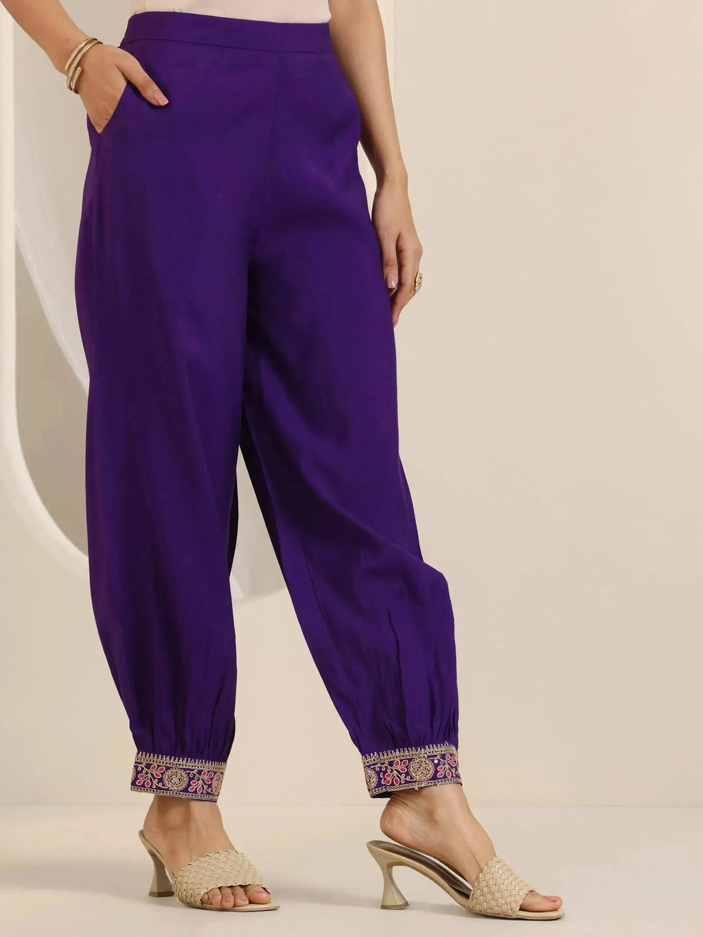 Gerua Purple Embroidered Silk Blend Straight Suit Set With Dupatta