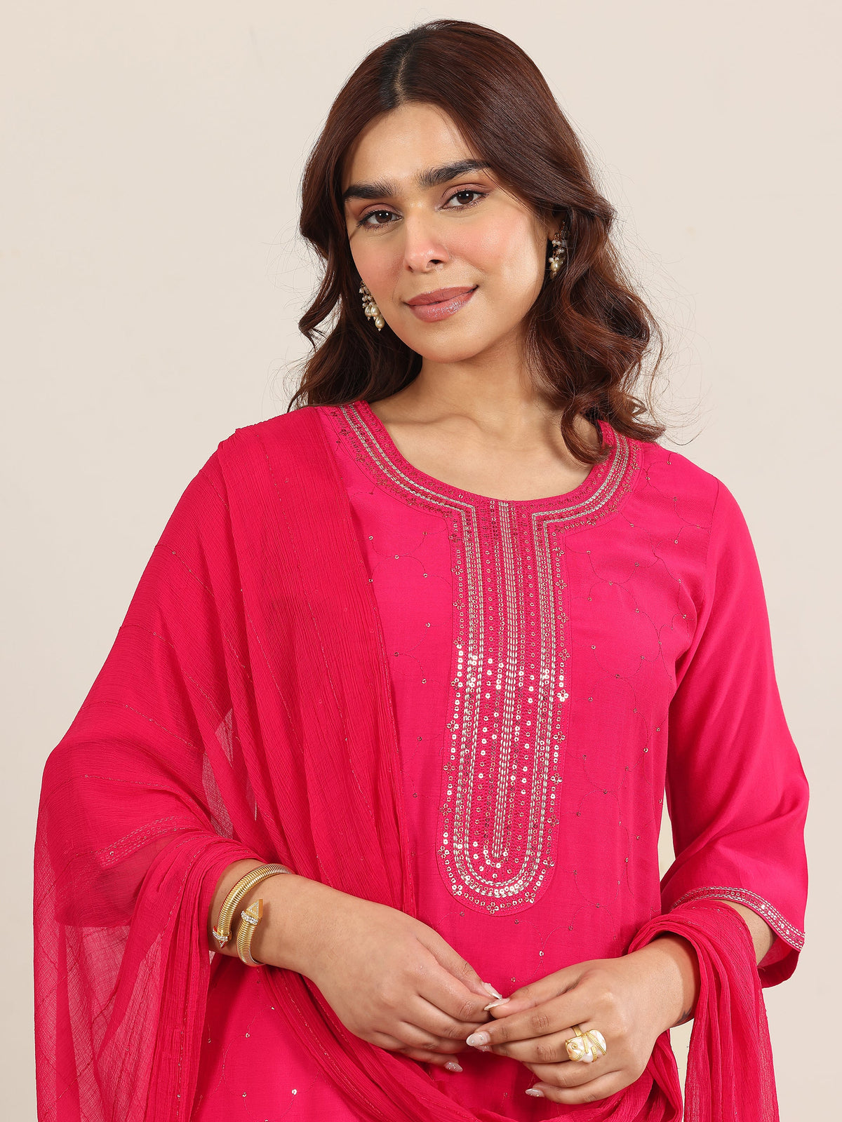 Gerua Pink Embellished Silk Blend Straight Suit With Dupatta