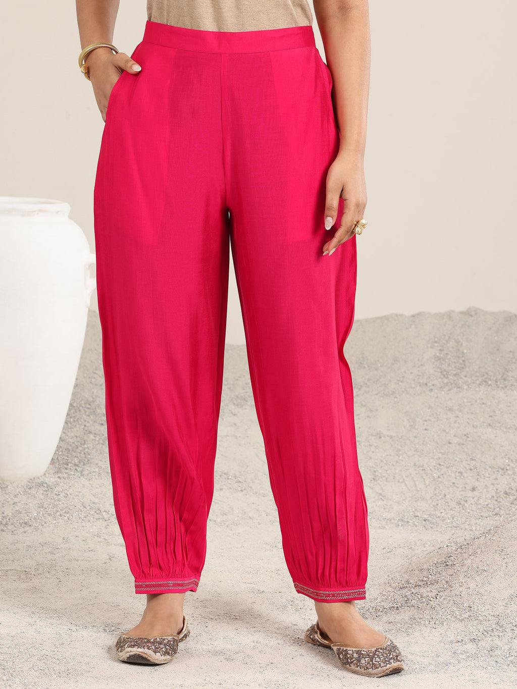 Gerua Pink Embellished Silk Blend Straight Suit With Dupatta