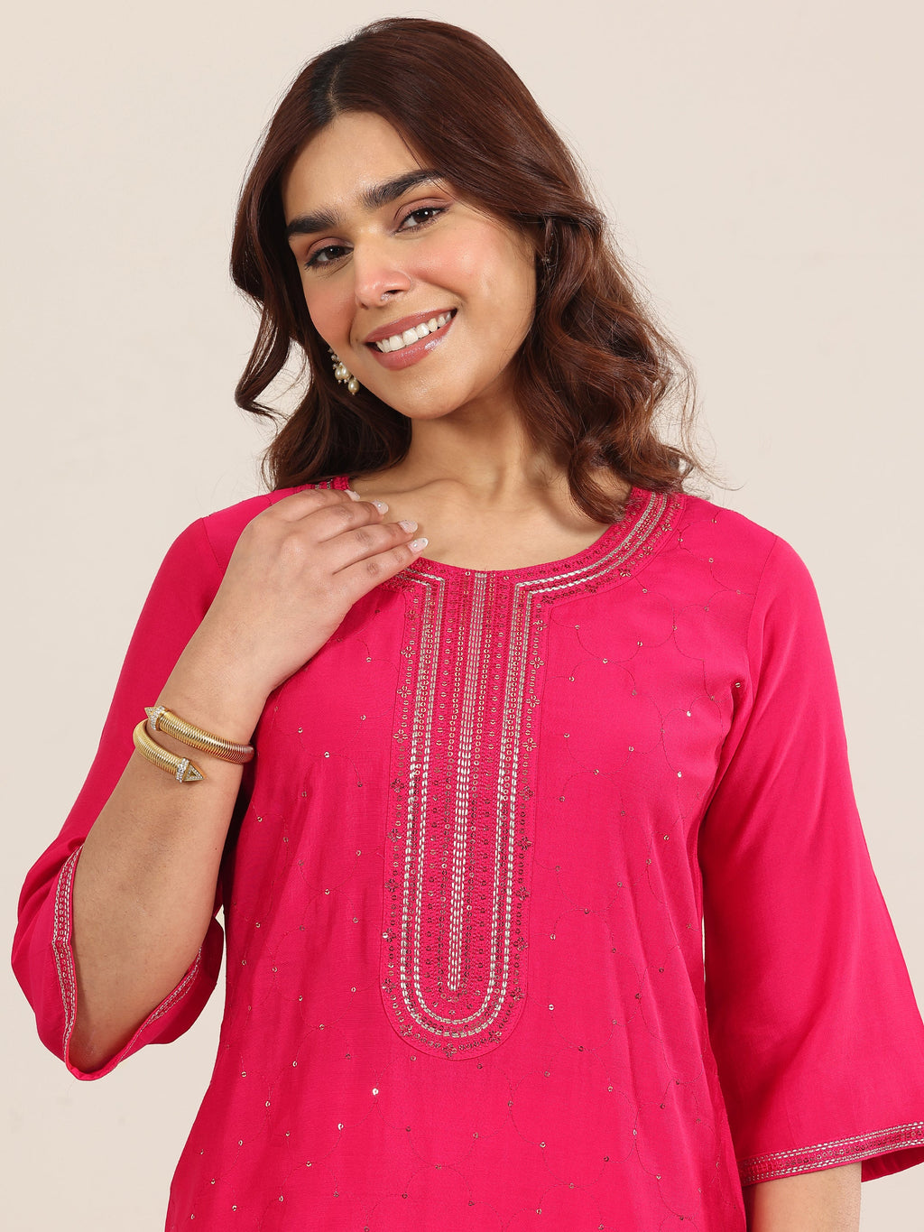 Gerua Pink Embellished Silk Blend Straight Suit With Dupatta