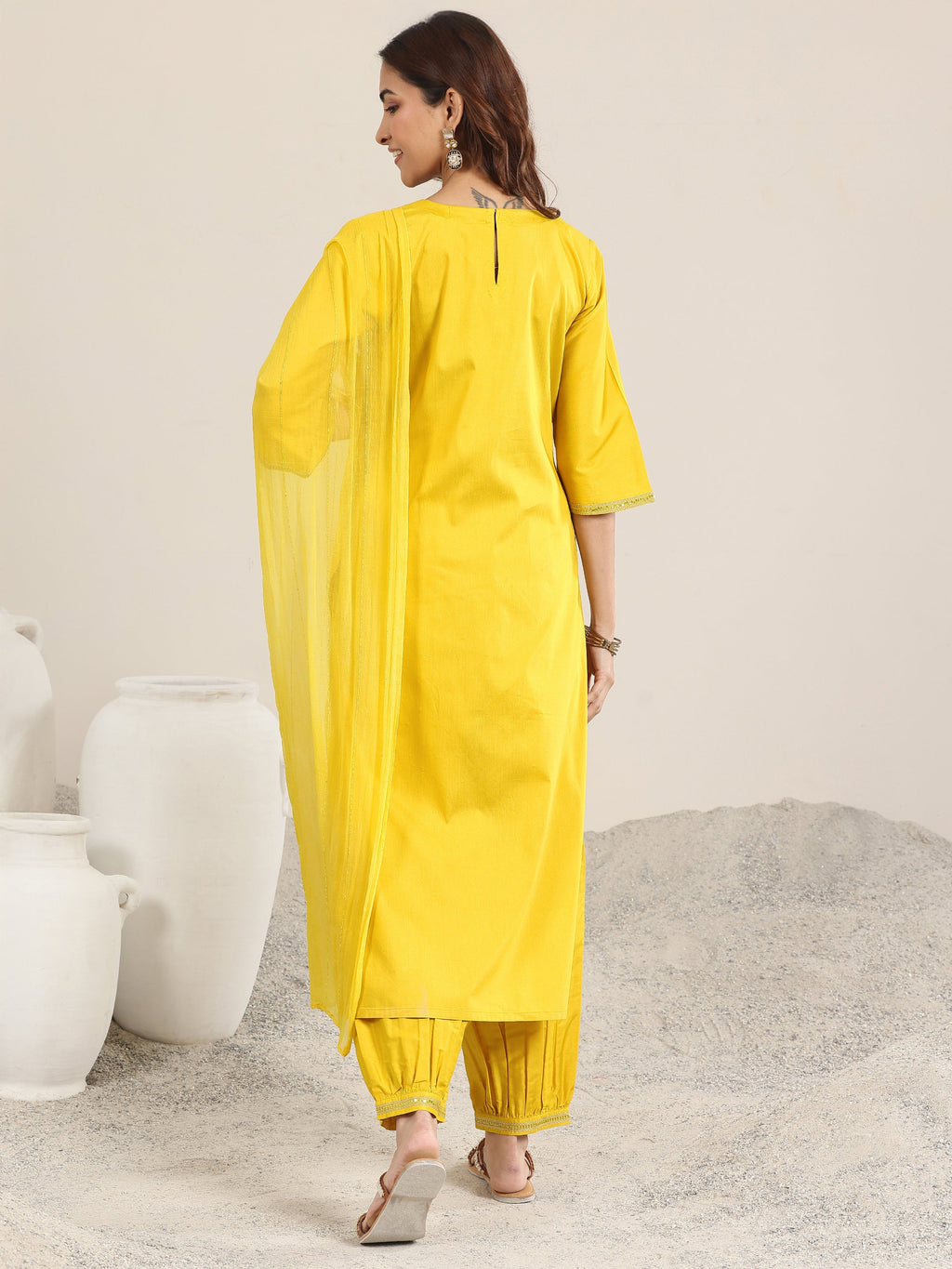 Gerua Yellow Embellished Silk Blend Straight Suit With Dupatta