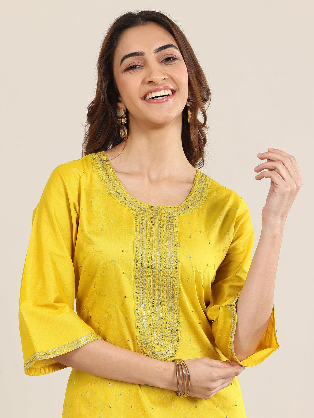Gerua Yellow Embellished Silk Blend Straight Suit With Dupatta