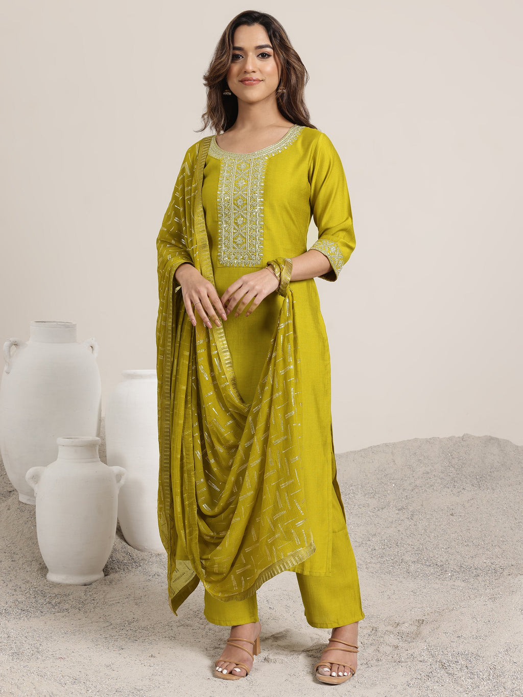 Gerua Green Yoke Design Silk Blend Straight Suit Set With Dupatta
