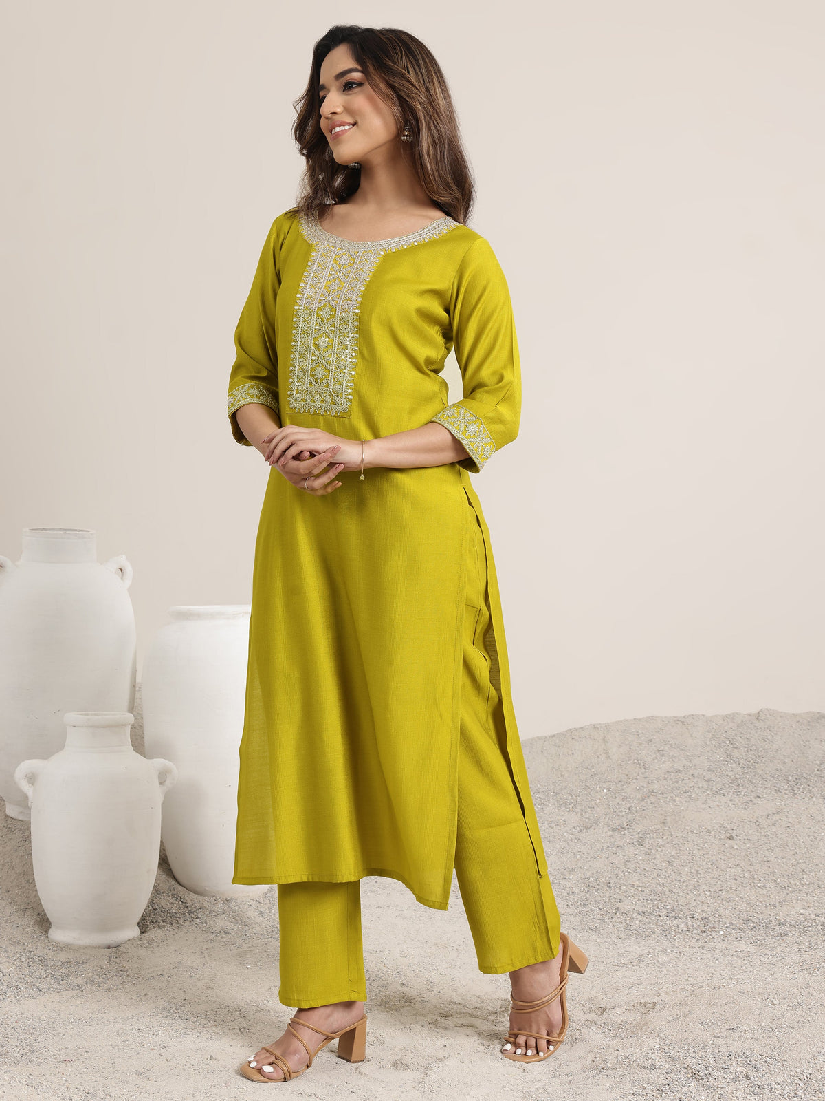 Gerua Green Yoke Design Silk Blend Straight Suit Set With Dupatta