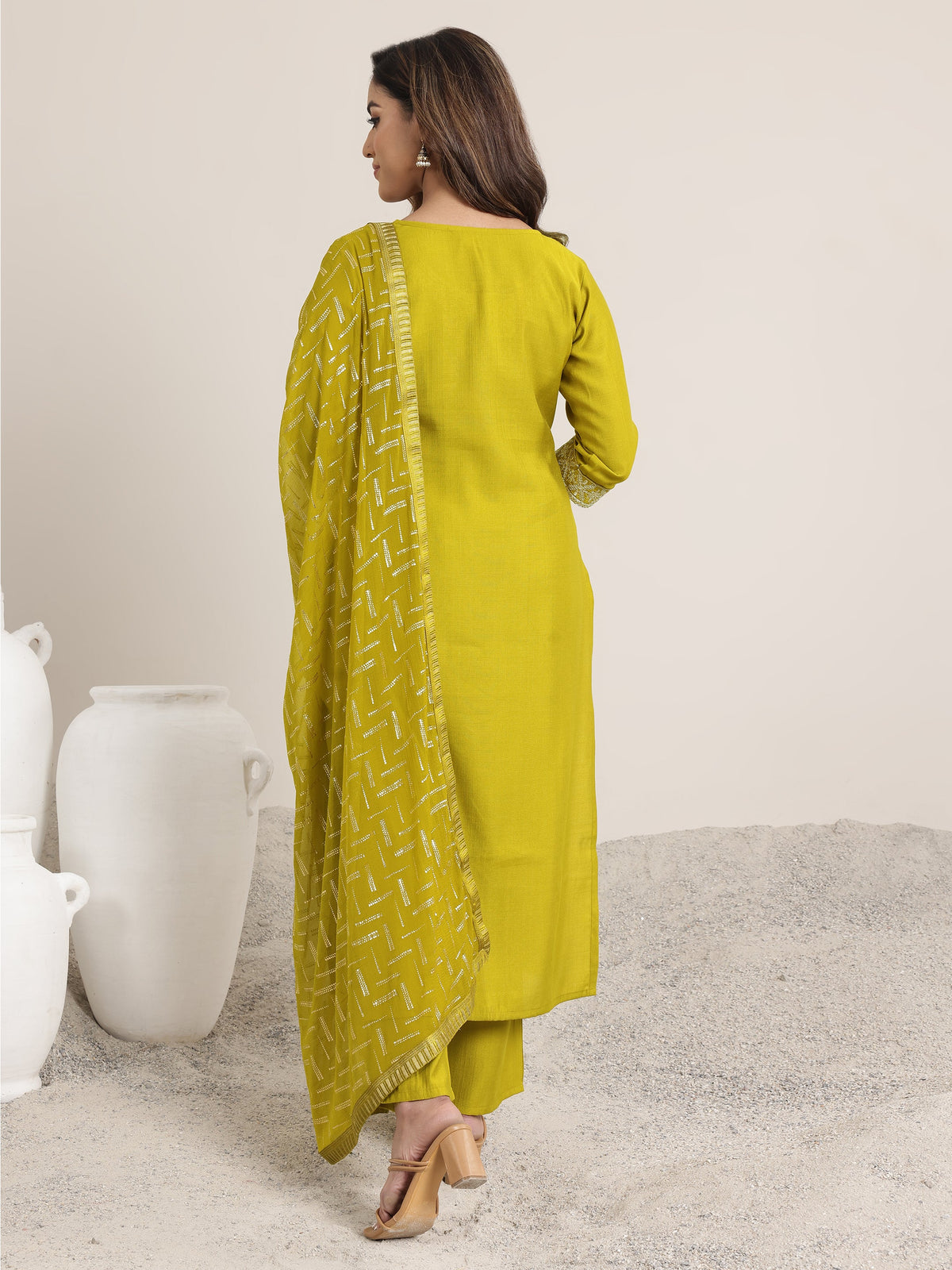 Gerua Green Yoke Design Silk Blend Straight Suit Set With Dupatta
